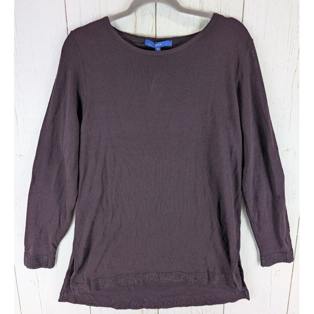 Apt 9 Size 1X Plum Purple Long Sleeve Knit Metallic Yarn Womens Top NWT